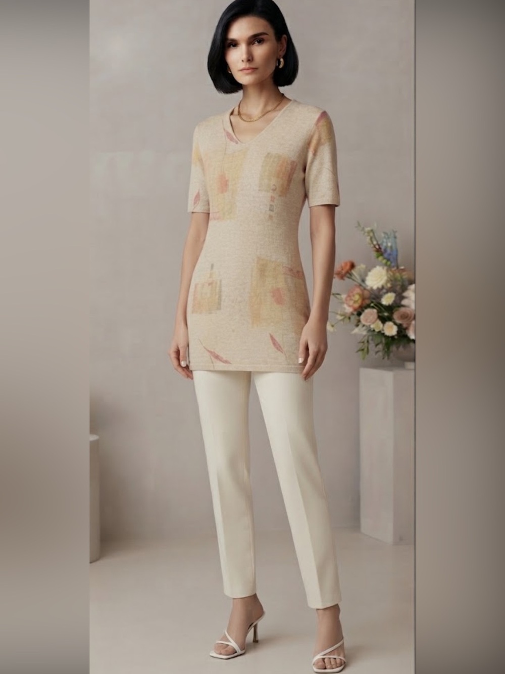 Gabriella T. Silk n Cotton Knit Tunic Sweater Made n Italy